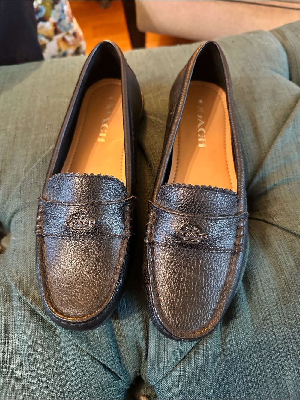 Coach Black Pebbled Leather Penny Loafers